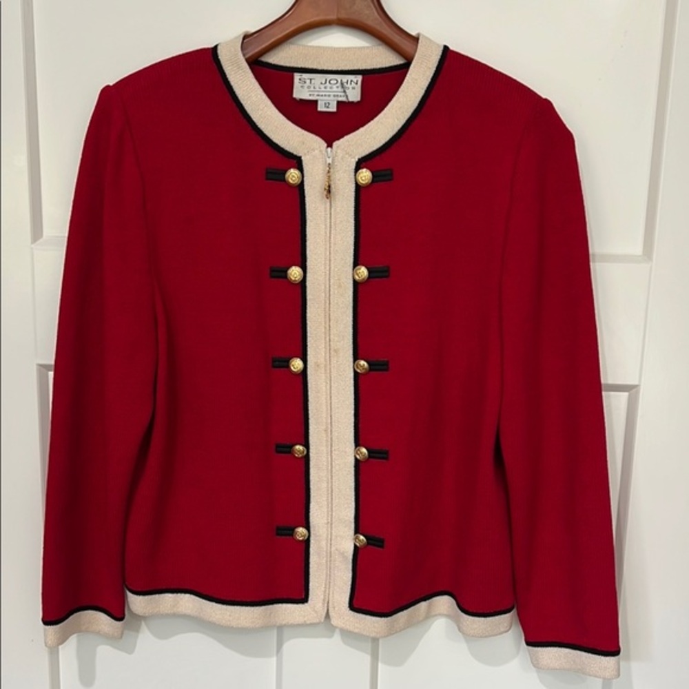 St. John Red and Cream Cardigan